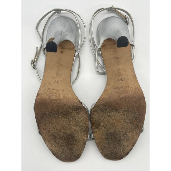 Manolo Blahnik Women’s Heels Sandals Sz 37 US 7 Silver Leather Slingback Wedding - Picture 4 of 5